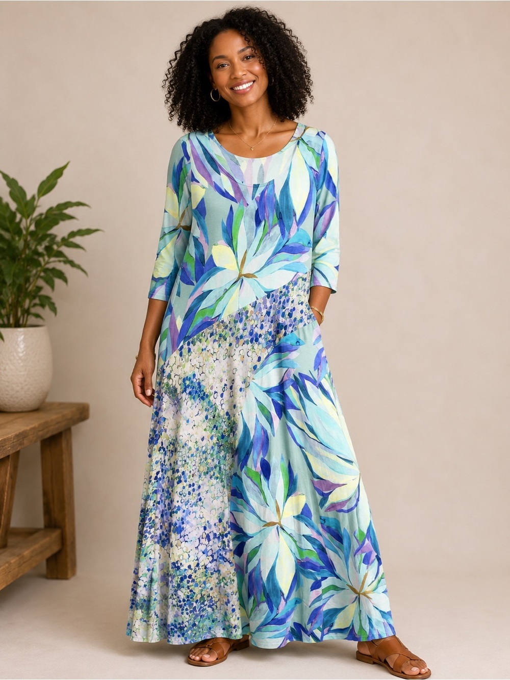 Soft Surroundings “Stella” Watercolor Stretch Dress Sz Med. NWOT